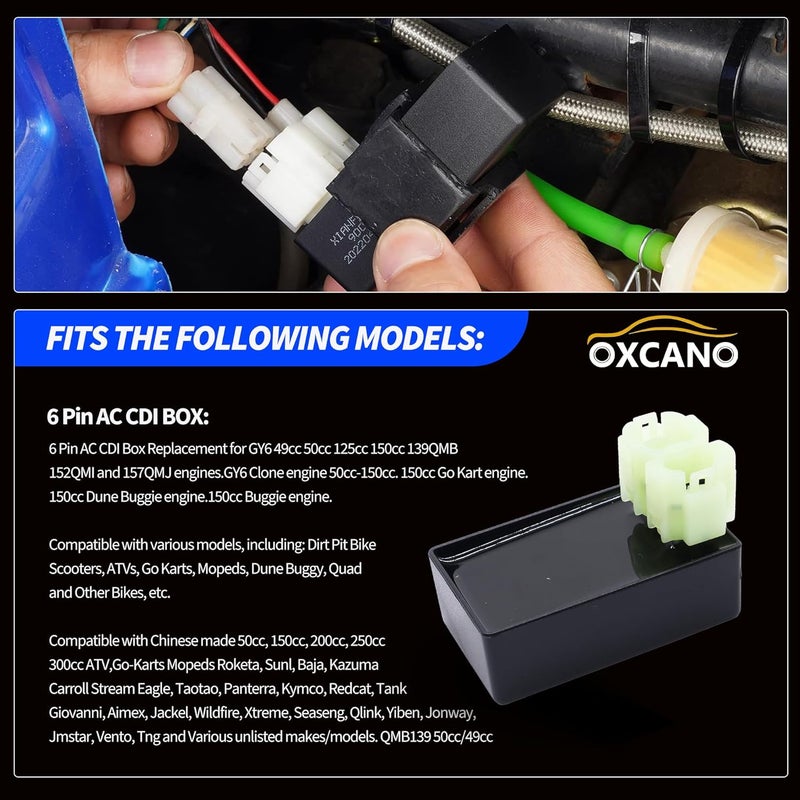 OXCANO 6 Pin AC CDI BOX Replacement for GY6 49cc 50cc 70cc 90cc 125cc 150cc ATV Taotao Roketa Sunl Scooter Moped Go Kart Dune Buggy Motorcycle 4 Wheeler Quad Bikes Parts - Image 4